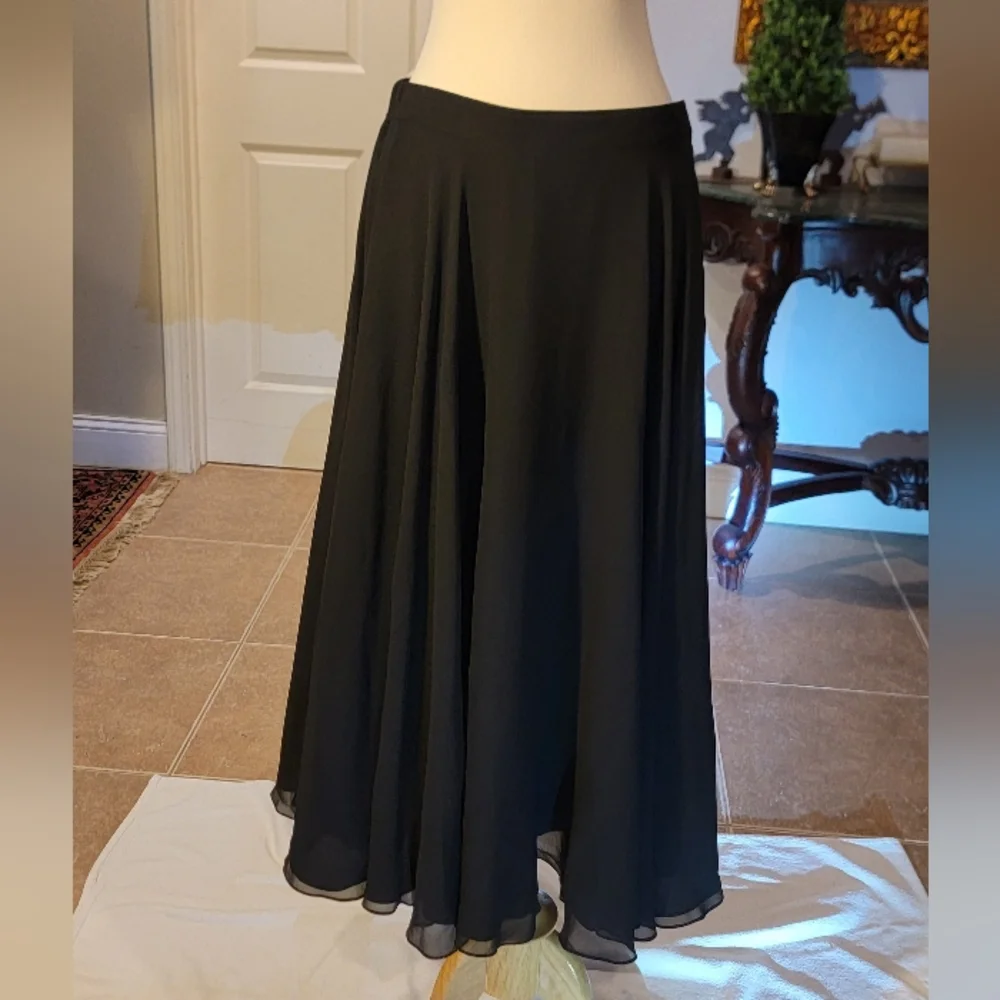 Oleg Cassini Black Tie Black Silk A-Line Maxi Skirt Size 12 - Picture 3 of 16